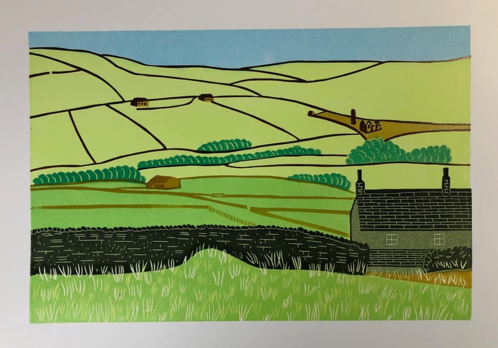 90.&quot;Gib Side&quot; from Streethead Reduction Linoprint (20 x 30cm) - Keith Dickinson Printmaker