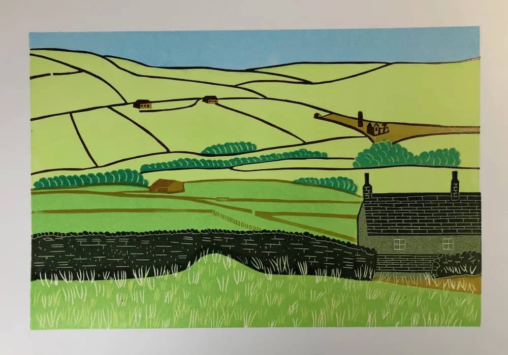 90."Gib Side" from Streethead Reduction Linoprint (20 x 30cm) - Keith Dickinson Printmaker