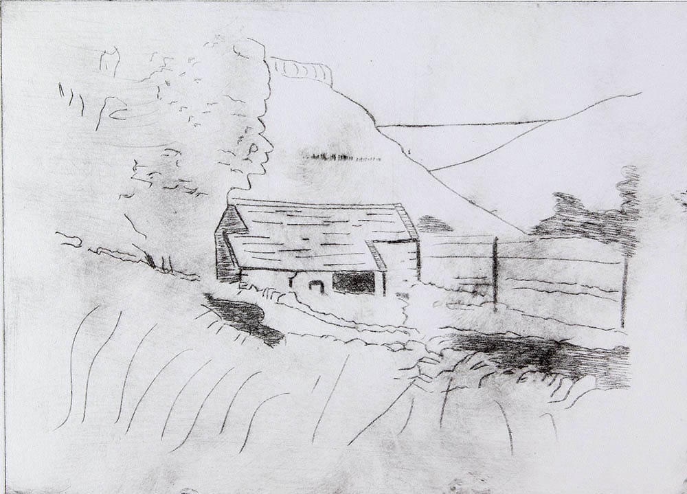 Barn near Gordale Scar - Drypoint : Keith Dickinson Printmaker in North Yorkshire