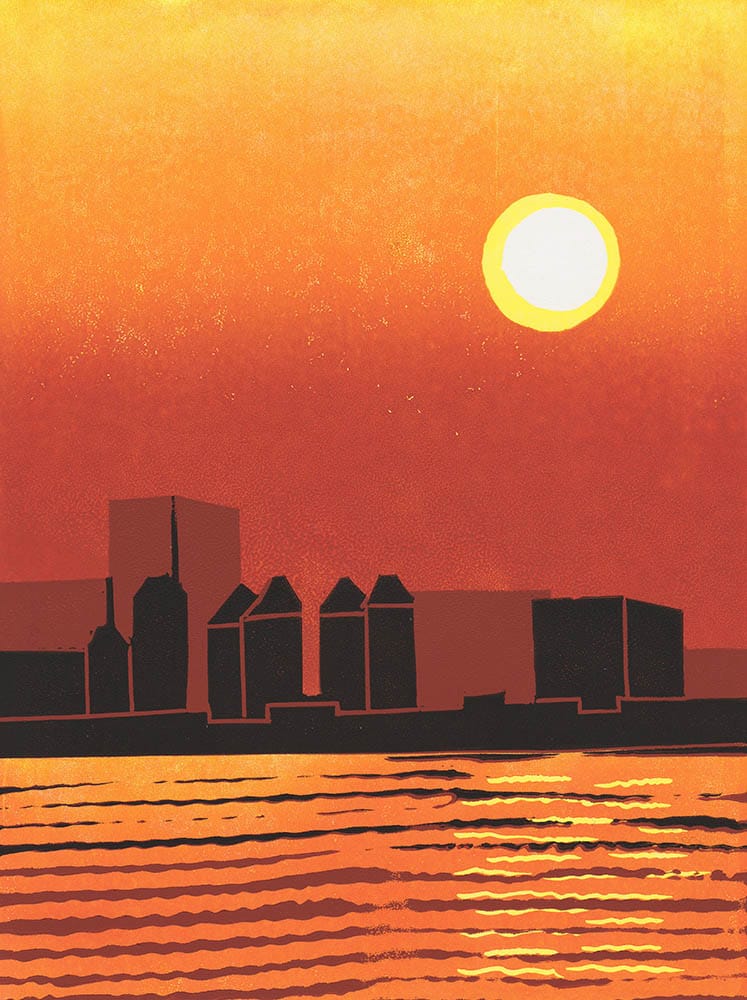 Sunset over Lake Jinji, Suzhou  : Keith Dickinson Printmaker in North Yorkshire