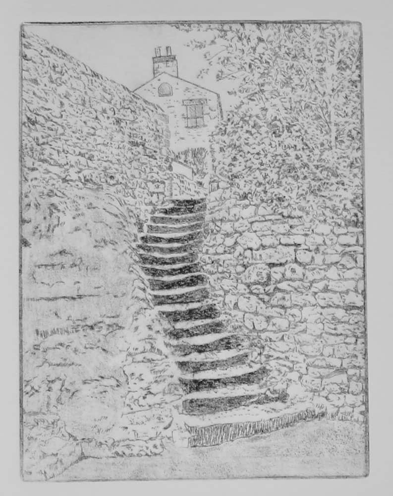 Steps behind the Folly, Settle : Keith Dickinson Printmaker in North Yorkshire