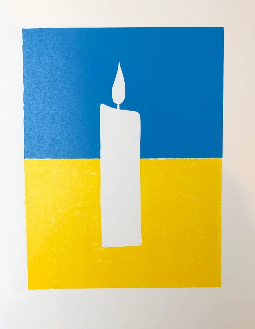 Peace for Ukraine - Candle : Keith Dickinson Printmaker in North Yorkshire